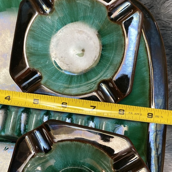 Rare and unique Green Blue Mountain  Ceramic Ashtrays set of 3 - Picture 16 of 16